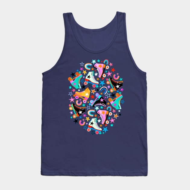 Retro Rainbow Roller Skates and Stars Tank Top by micklyn